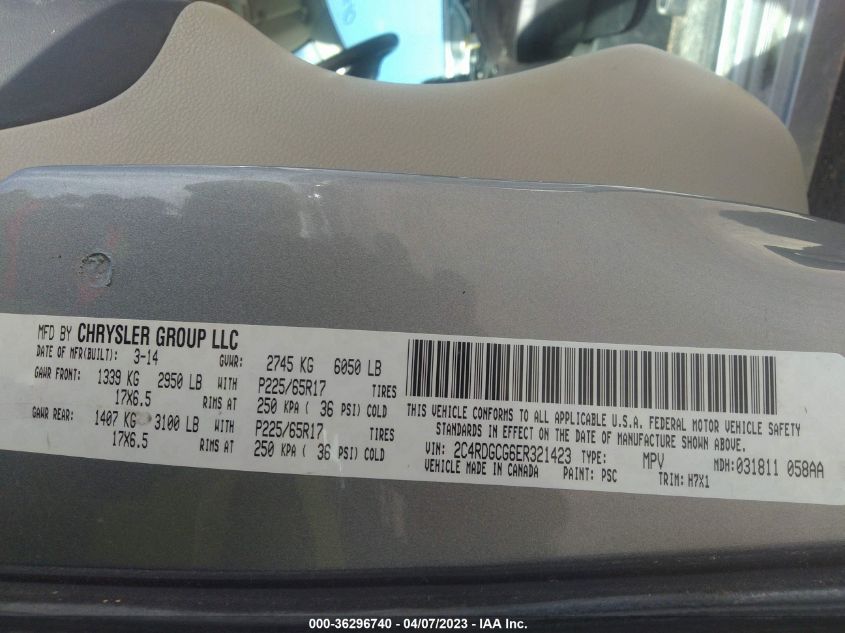 2014 DODGE GRAND CARAVAN SXT - 2C4RDGCG6ER321423