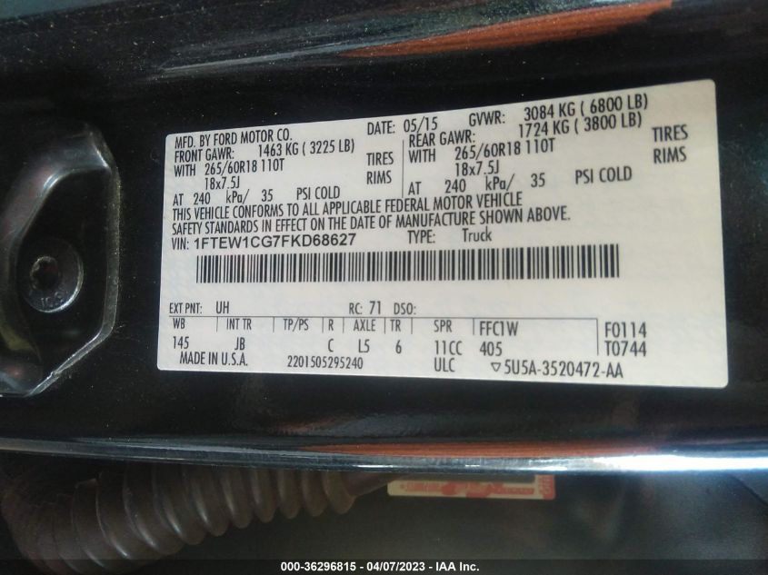 2015 FORD F-150 XL/LARIAT - 1FTEW1CG7FKD68627
