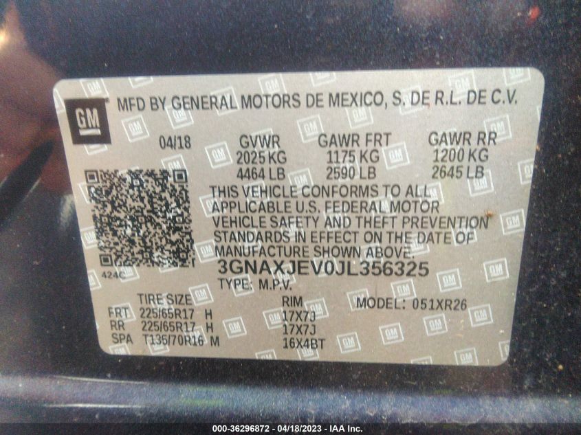 2018 CHEVROLET EQUINOX LT - 3GNAXJEV0JL356325