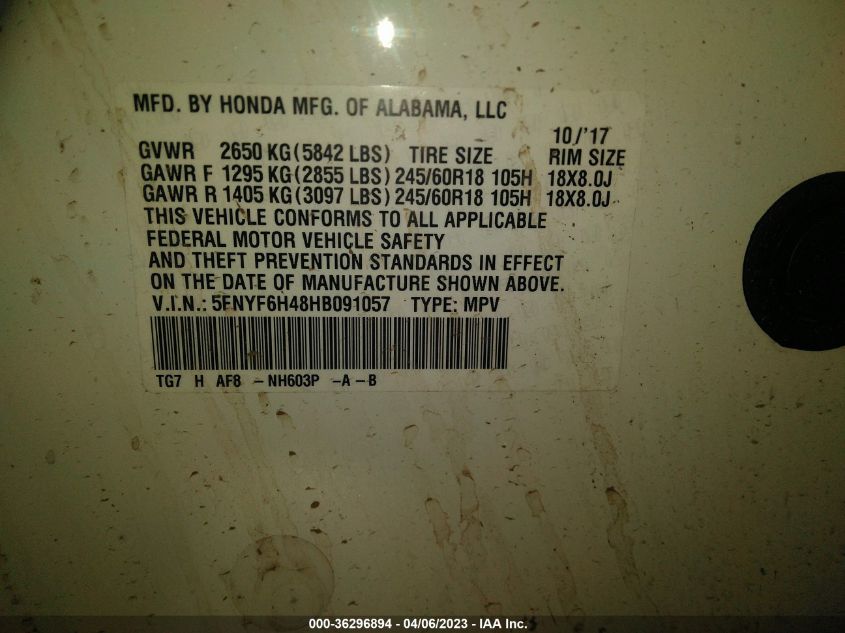 2017 HONDA PILOT EX - 5FNYF6H48HB091057