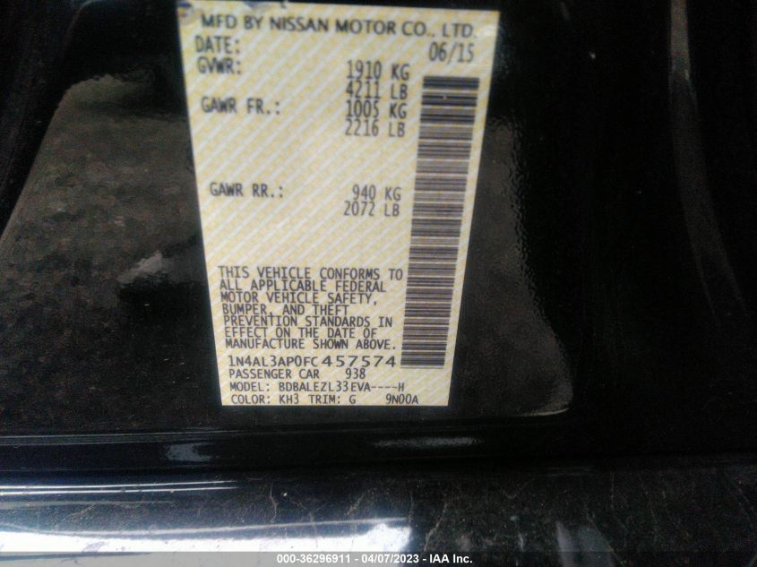 2015 NISSAN ALTIMA 2.5 S - 1N4AL3AP0FC457574