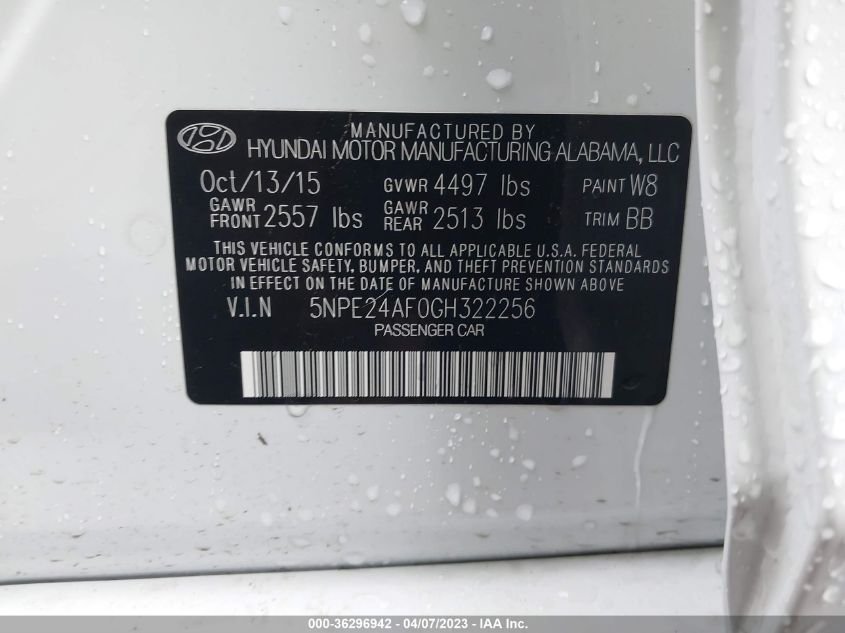 2016 HYUNDAI SONATA 2.4L SE - 5NPE24AF0GH322256