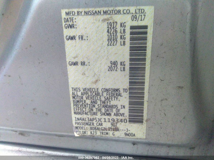 2018 NISSAN ALTIMA 2.5 S - 1N4AL3AP5JC119340