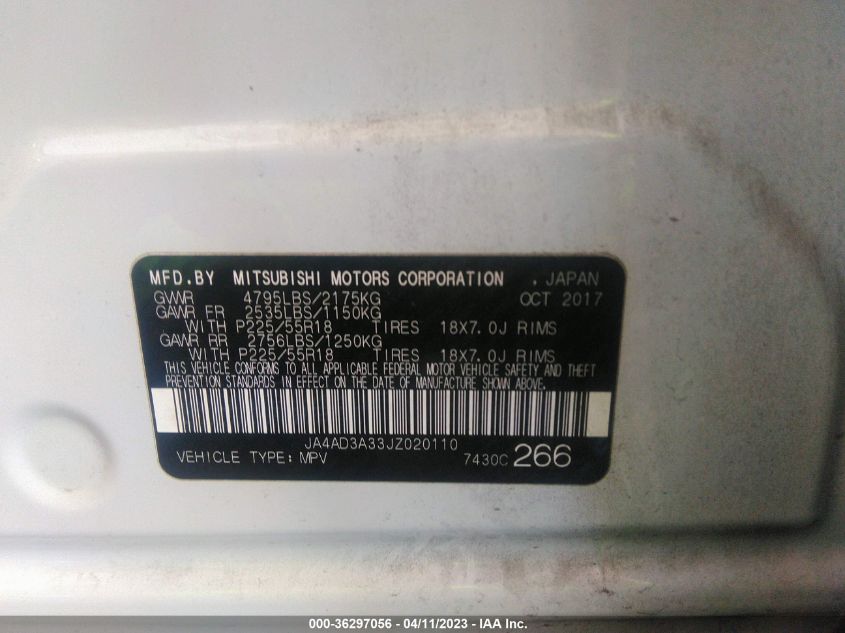 2018 MITSUBISHI OUTLANDER SE/SEL/LE - JA4AD3A33JZ020110