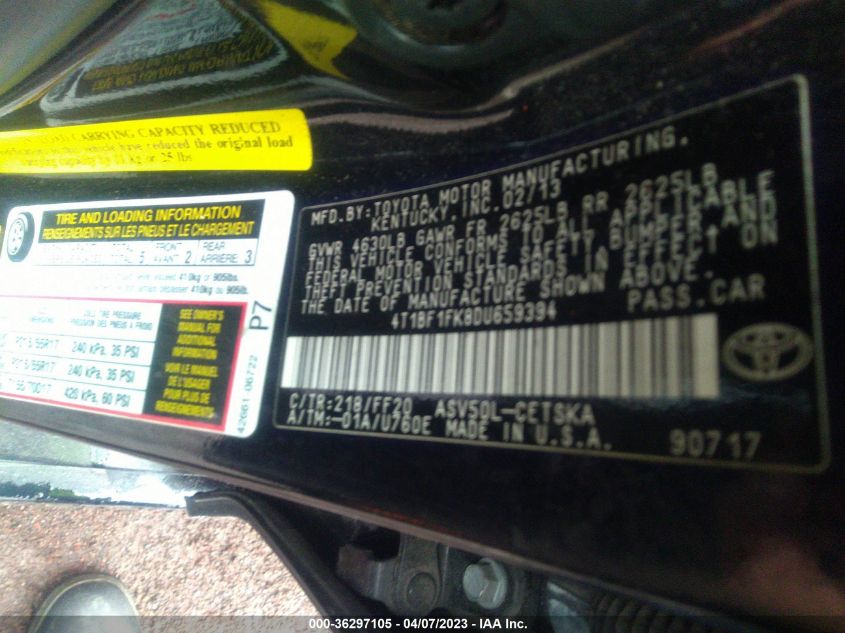 2013 TOYOTA CAMRY L/LE/SE/XLE - 4T1BF1FK8DU659394