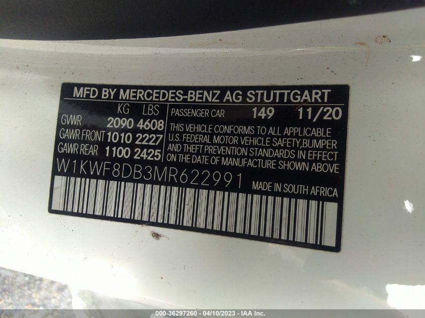 2021 MERCEDES-BENZ C-CLASS C 300 - W1KWF8DB3MR622991