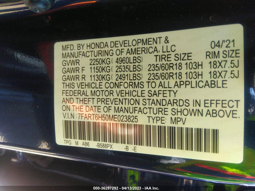 VIN 7FART6H50ME023825 2021 HONDA CR-V HYBRID EX