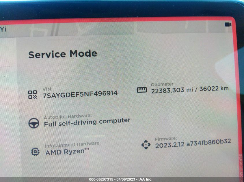 2022 TESLA MODEL Y PERFORMANCE - 7SAYGDEF5NF496914