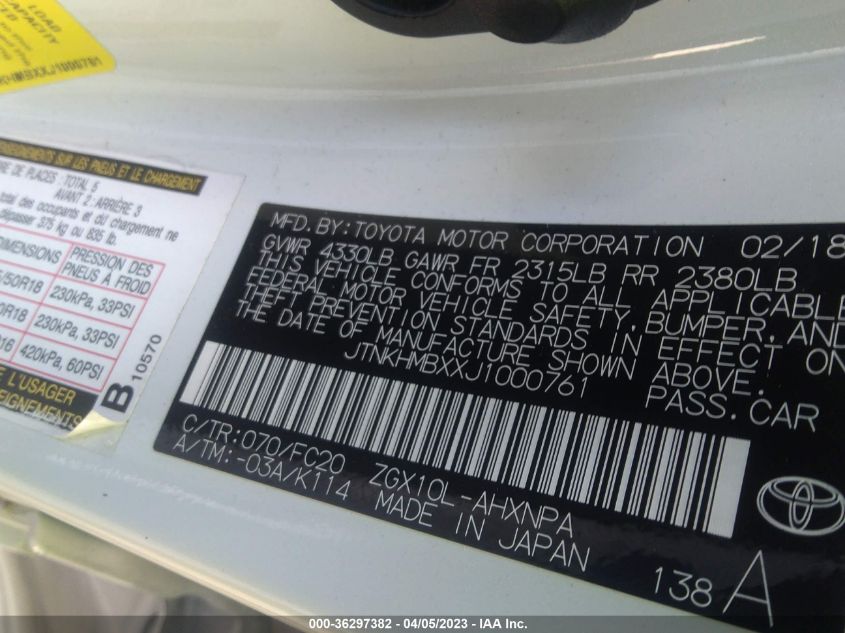 2018 TOYOTA C-HR XLE - JTNKHMBXXJ1000761