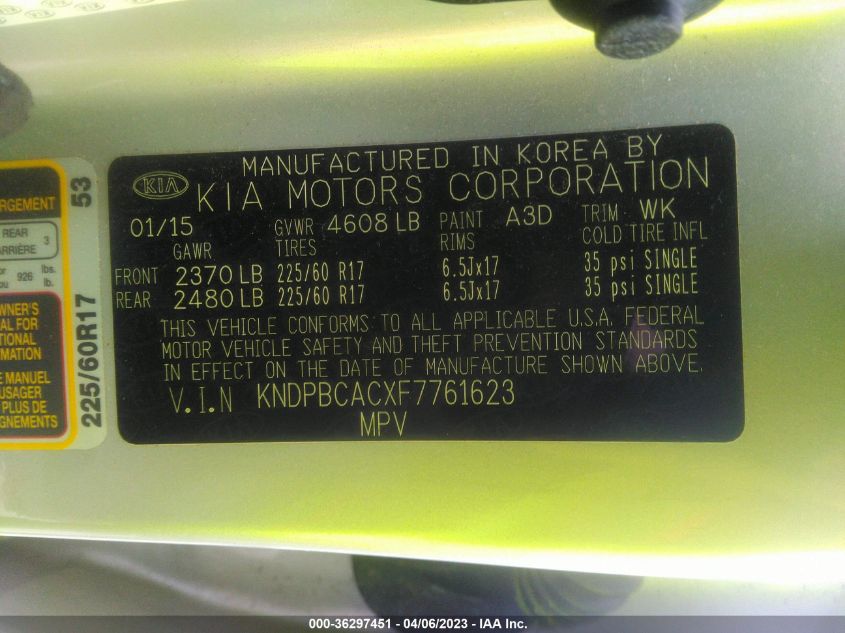 2015 KIA SPORTAGE LX - KNDPBCACXF7761623
