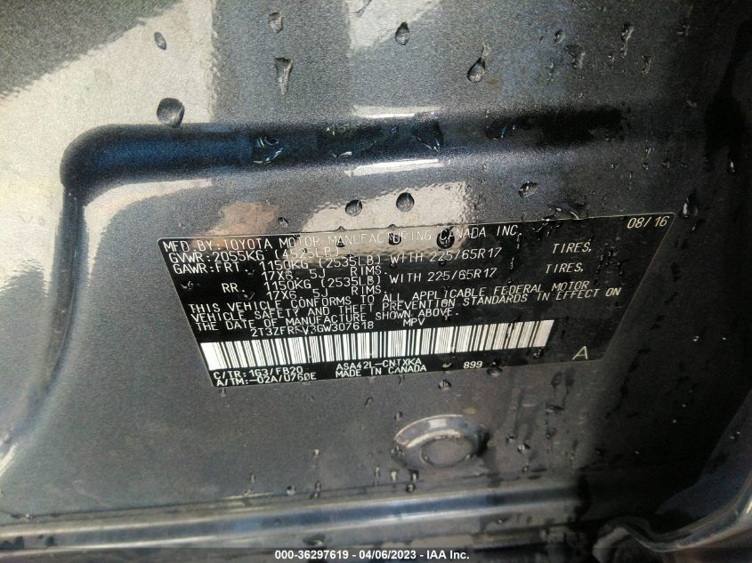 2016 TOYOTA RAV4 LE - 2T3ZFREV3GW307618