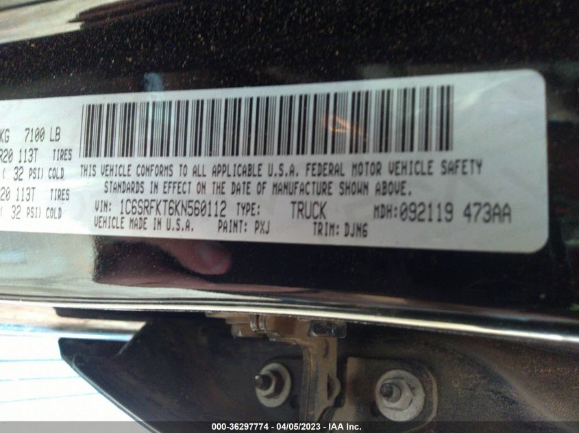 2019 RAM 1500 - 1C65RFKTXKN560112