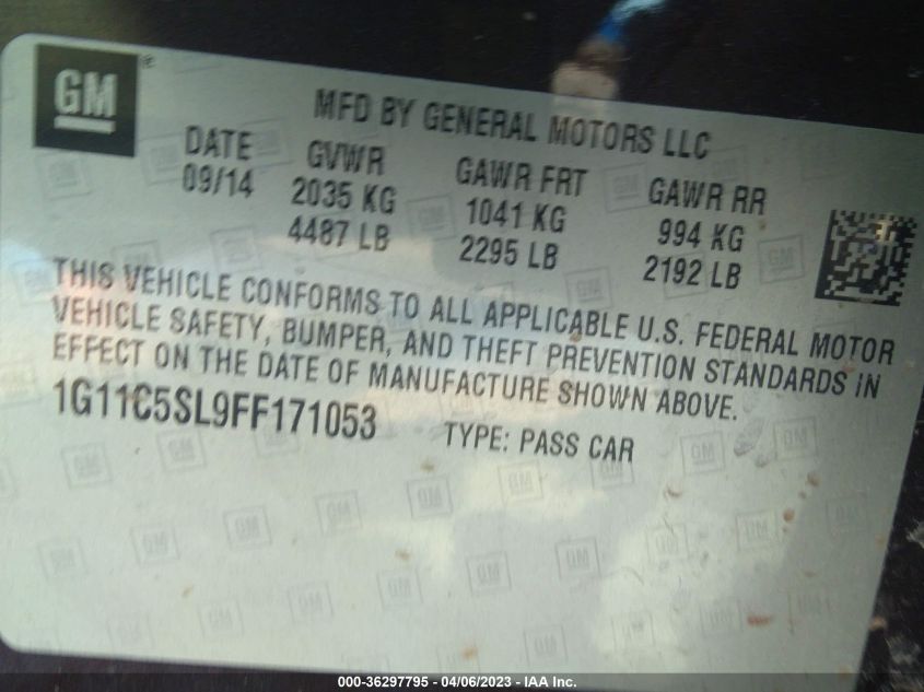 2015 CHEVROLET MALIBU LT - 1G11C5SL9FF171053