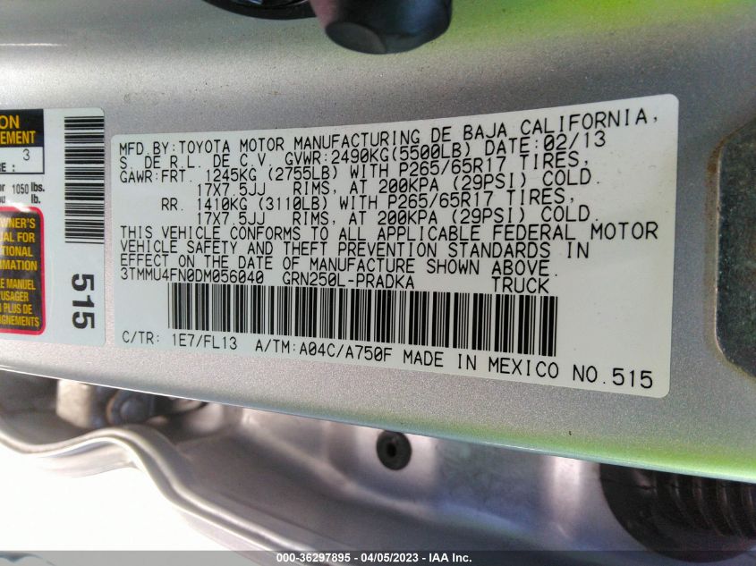2013 TOYOTA TACOMA - 3TMMU4FN0DM056040