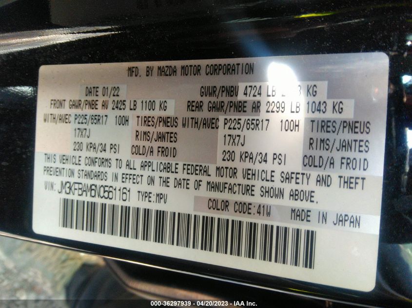2022 MAZDA CX-5 2.5 S - JM3KFBAM6N0561161