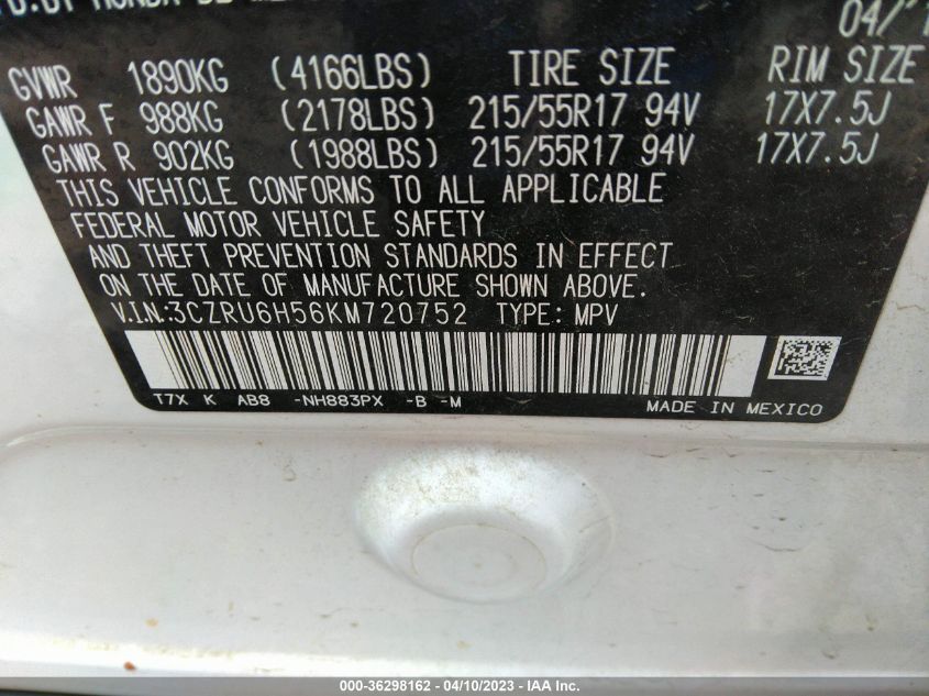 2019 HONDA HR-V EX - 3CZRU6H56KM720752