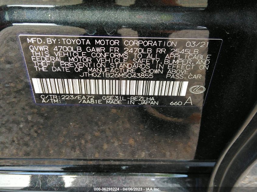 2021 LEXUS IS IS 350 F SPORT - JTHGZ1B26M5043855