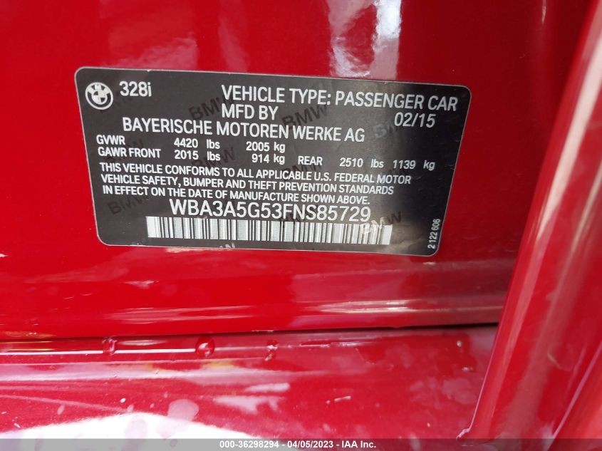 2015 BMW 3 SERIES 328I - WBA3A5G53FNS85729