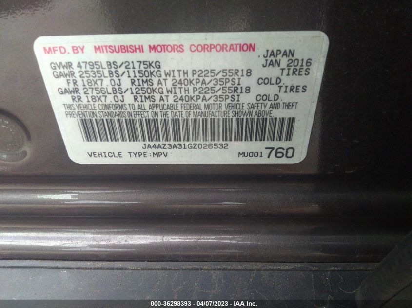 2016 MITSUBISHI OUTLANDER SE/SEL/ES - JA4AZ3A31GZ026532