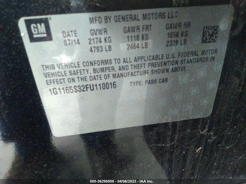 2015 CHEVROLET IMPALA LTZ - 1G1165S32FU110016