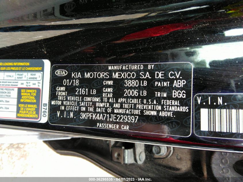 2018 KIA FORTE LX - 3KPFK4A71JE229397