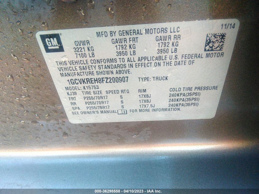 2015 CHEVROLET SILVERADO 1500 LT - 1GCVKREH8FZ200907
