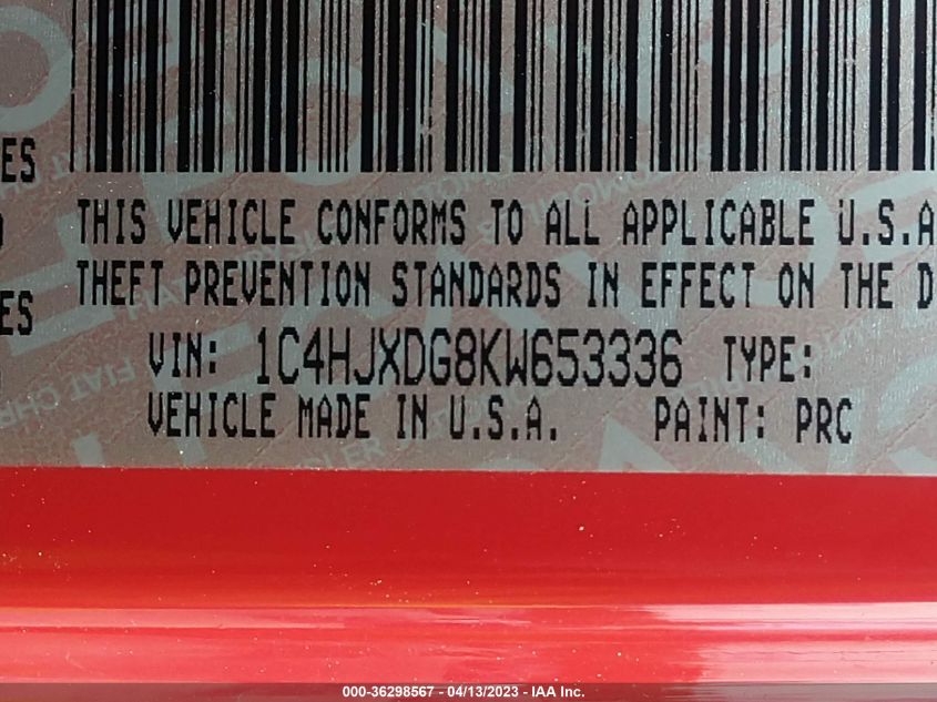 2019 JEEP WRANGLER UNLIMITED SPORT S - 1C4HJXDG8KW653336