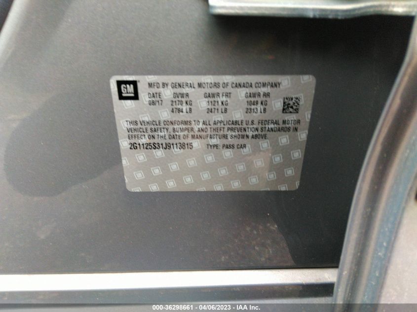 2018 CHEVROLET IMPALA PREMIER - 2G1125S31J9113815