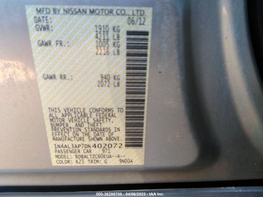 2013 NISSAN ALTIMA 2.5 SV - 1N4AL3AP7DN402072