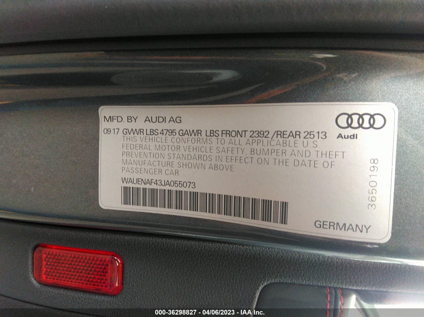 VIN WAUENAF43JA055073 2018 AUDI A4 PREMIUM PLUS