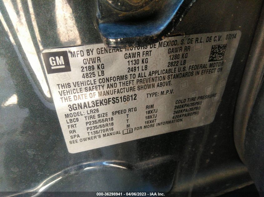 2015 CHEVROLET CAPTIVA SPORT FLEET LT - 3GNAL3EK9FS516812