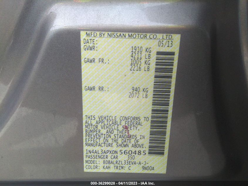 2013 NISSAN ALTIMA 2.5 S - 1N4AL3APXDN560485