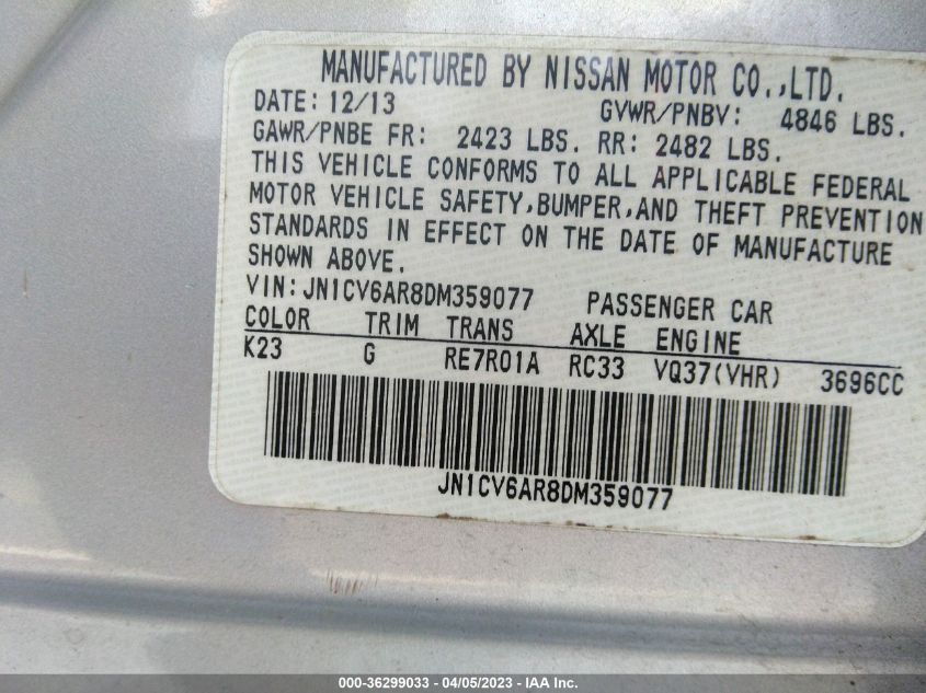 2013 INFINITI G37 SEDAN X - JN1CV6AR8DM359077