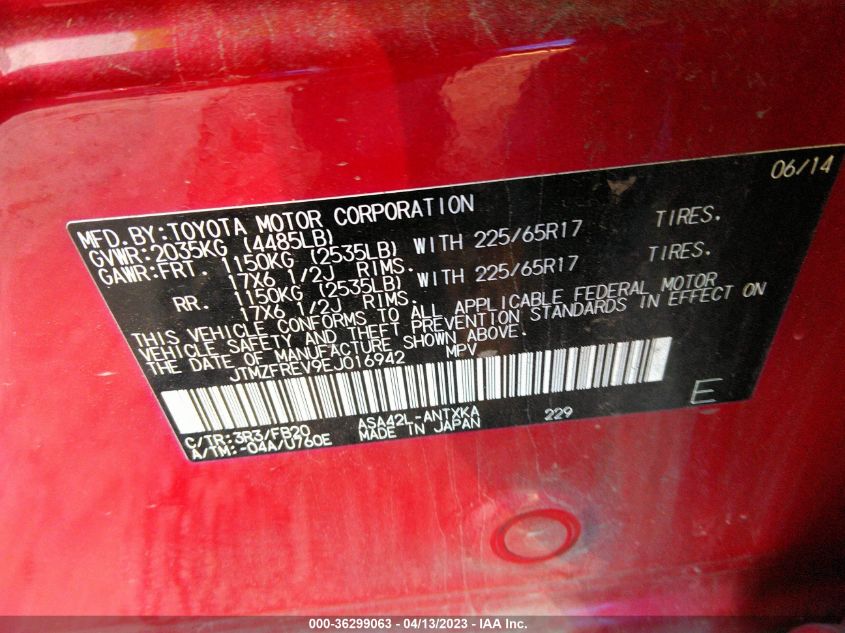 2014 TOYOTA RAV4 LE - JTMZFREV9EJ016942