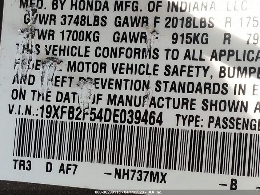 2013 HONDA CIVIC SDN LX - 19XFB2F54DE039464