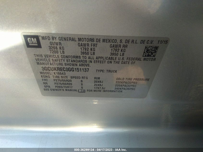 2016 CHEVROLET SILVERADO 1500 LT - 3GCUKREC0GG151137