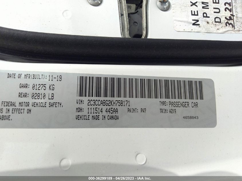 2019 CHRYSLER 300 300S - 2C3CCABG2KH758171