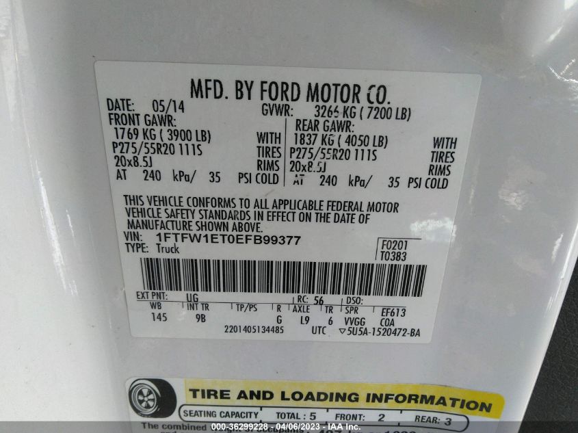 2014 FORD F-150 XL/XLT/FX4/LARIAT - 1FTFW1ET0EFB99377