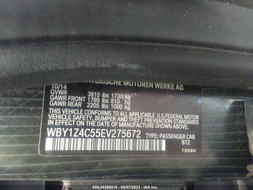 2014 BMW I3 WBY1Z4C55EV275672