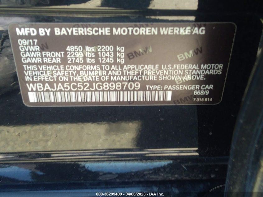 2018 BMW 5 SERIES 530I - WBAJA5C52JG898709