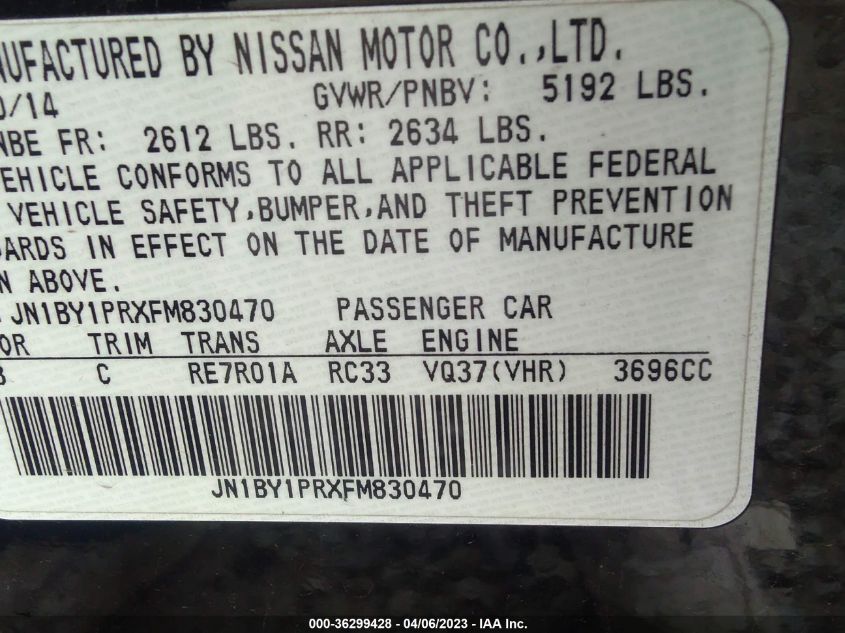 2015 INFINITI Q70L JN1BY1PRXFM830470