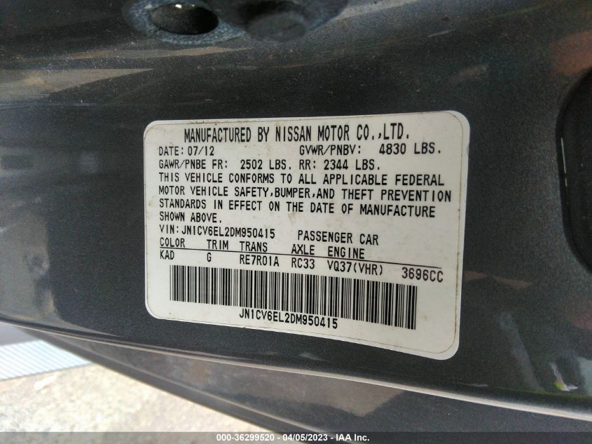 2013 INFINITI G37 COUPE X JN1CV6EL2DM950415
