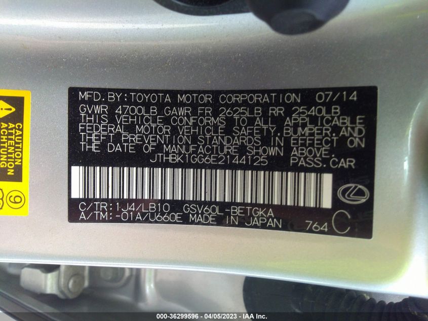 2014 LEXUS ES 350 - JTHBK1GG6E2144125