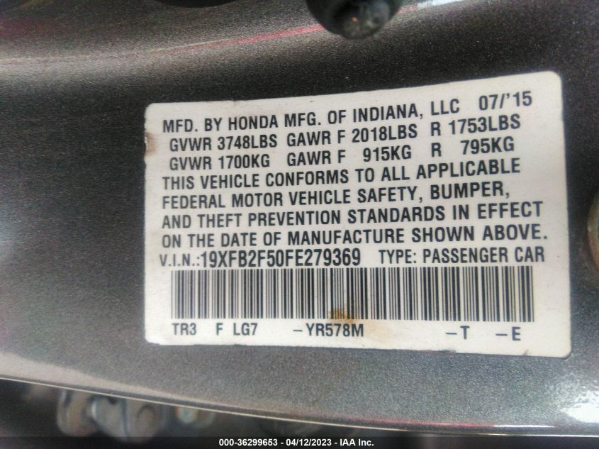 2015 HONDA CIVIC SEDAN LX - 19XFB2F50FE279369