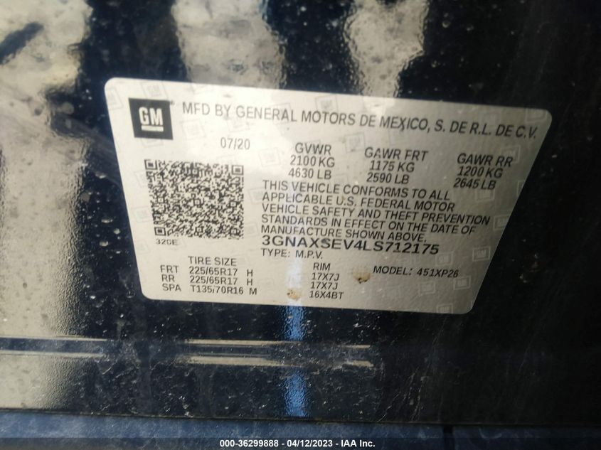 2020 CHEVROLET EQUINOX LS - 3GNAXSEV4LS712175
