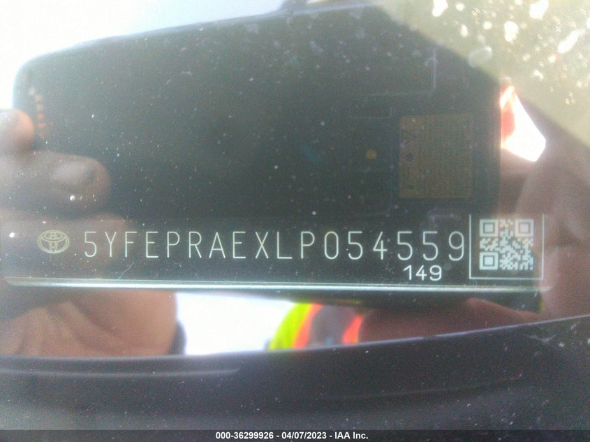 VIN 5YFEPRAEXLP054559 2020 TOYOTA COROLLA LE