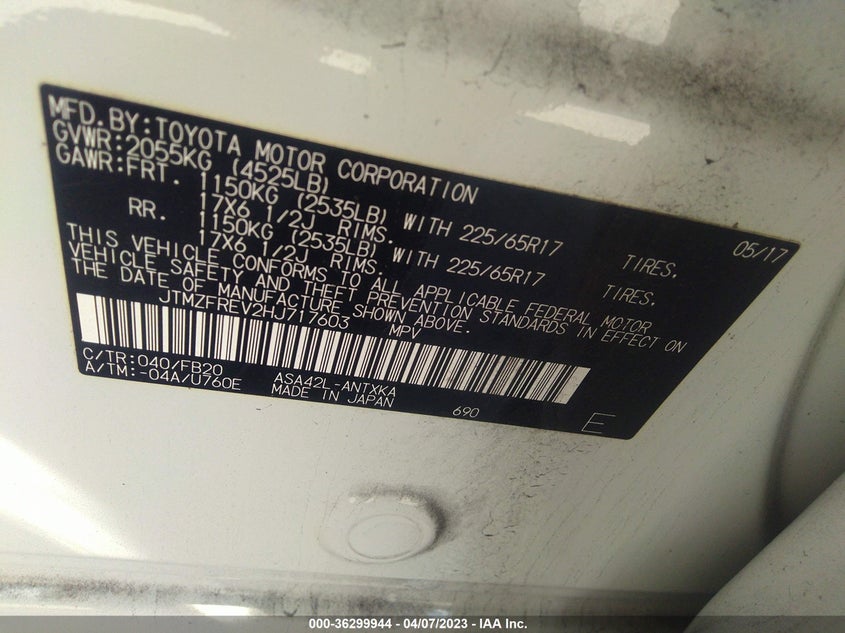 VIN JTMZFREV2HJ717603 2017 TOYOTA RAV4 LE