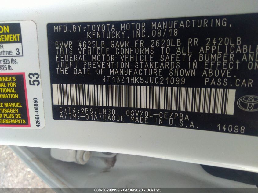 2018 TOYOTA CAMRY XSE V6 - 4T1BZ1HK5JU021099