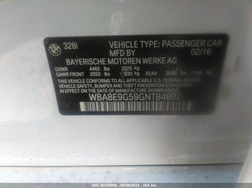 2016 BMW 3 SERIES 328I - WBA8E9G59GNT84882