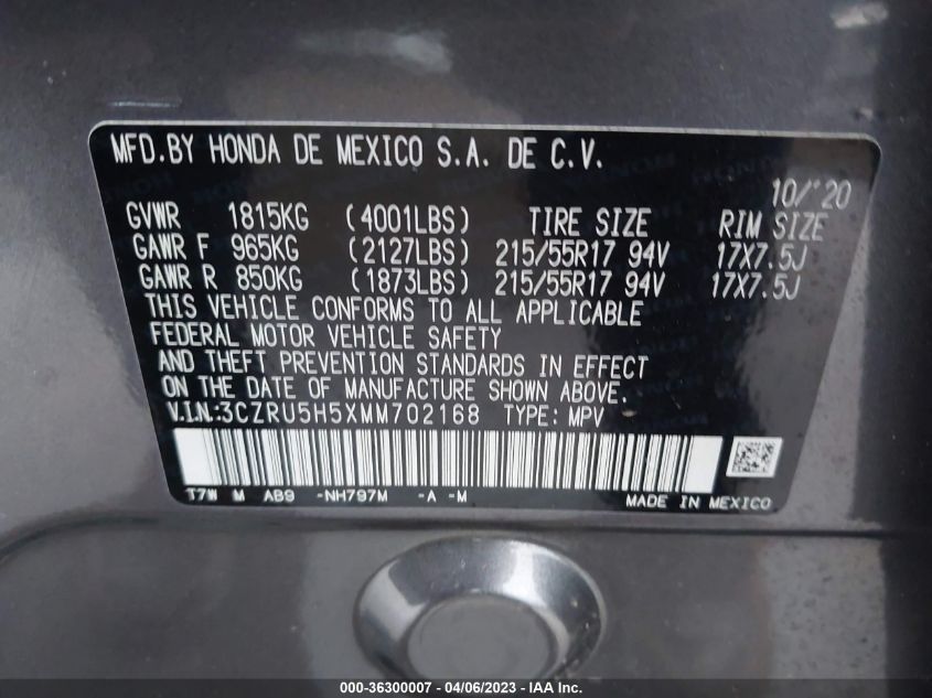 2021 HONDA HR-V EX - 3CZRU5H5XMM702168